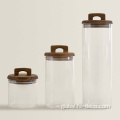 Glass Containers Borosilicate glass storage jar with wood lid Factory